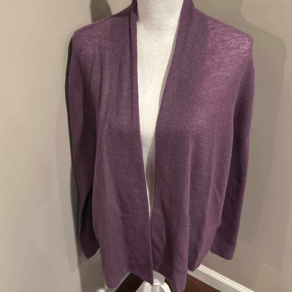 Vince NWT mohair and wool blend ribbed open cardigan in Purple Fig - Picture 5 of 11